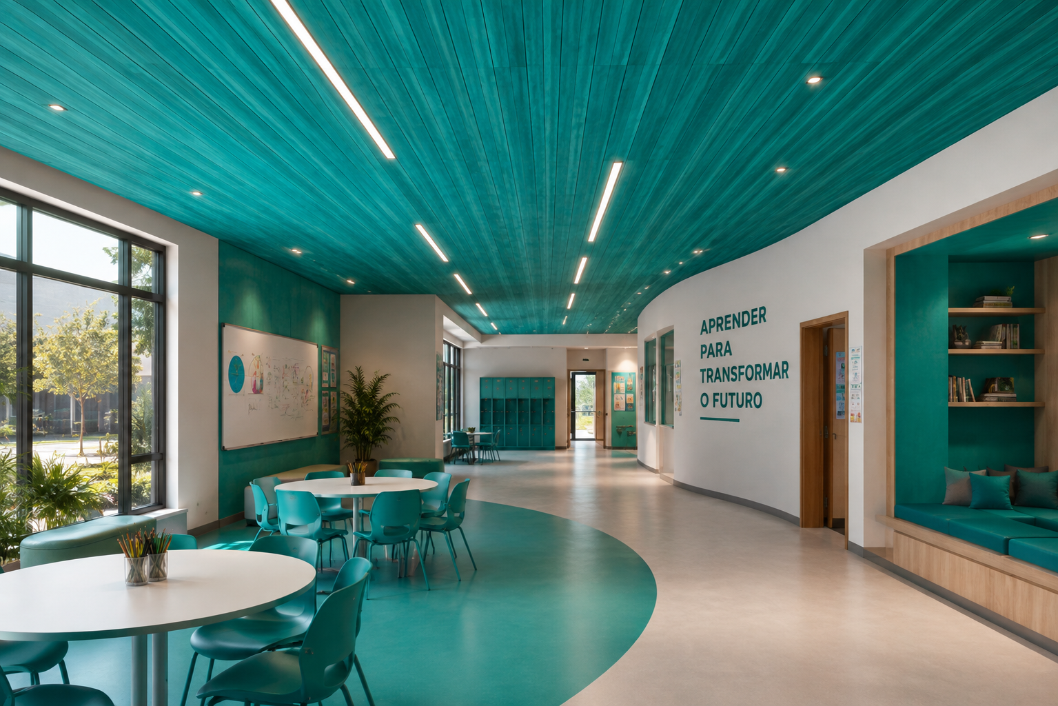 Ambiente interno com forro e divisórias em projeto corporativo